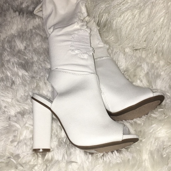 👩🏽‍🎓SALE- Dark Blue Thigh High Open Back Boots - Picture 2 of 6